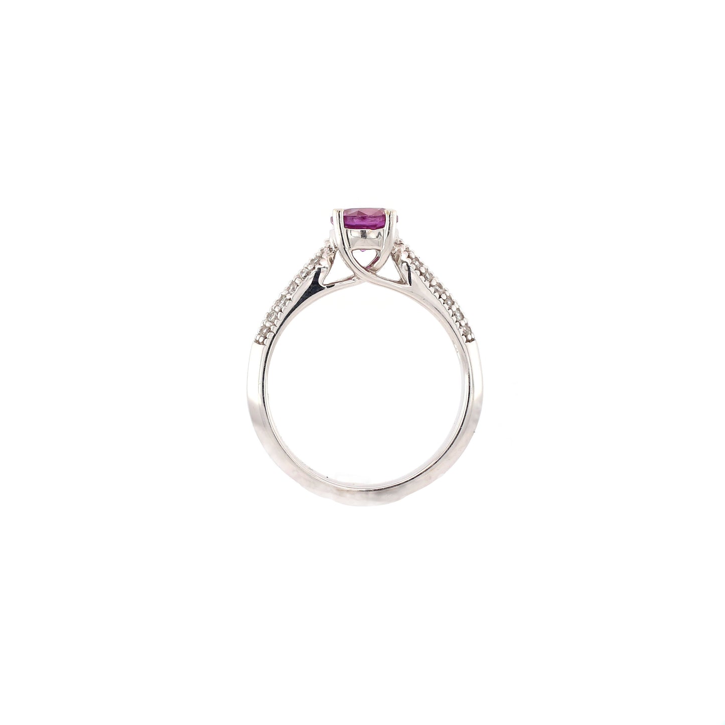 Vintage Style Hot Pink Sapphire and Diamond Engagement Ring in 18K White Gold