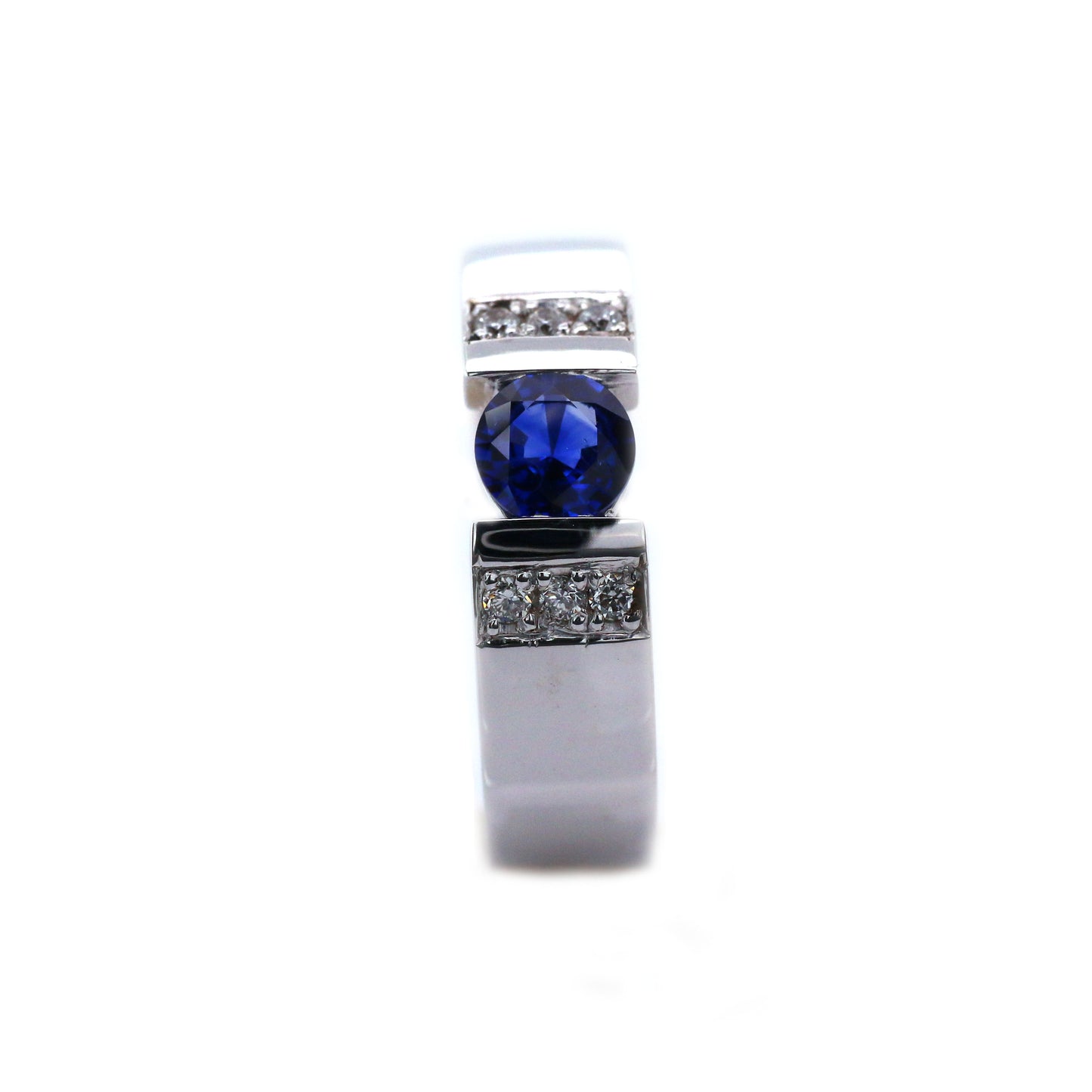 Stunning Piece of White Gold Ring in 18K, Combined with exclusive Royal Blue Sapphire and Diamonds