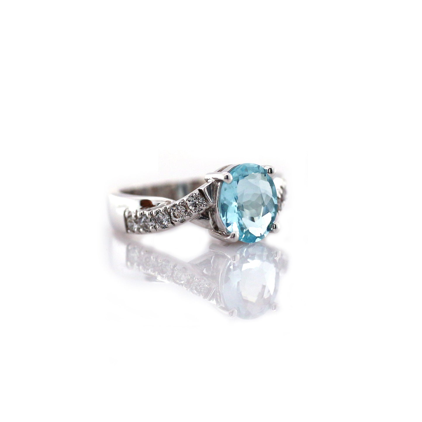 18K White Gold Aquamarine and Diamond Engagement Ring