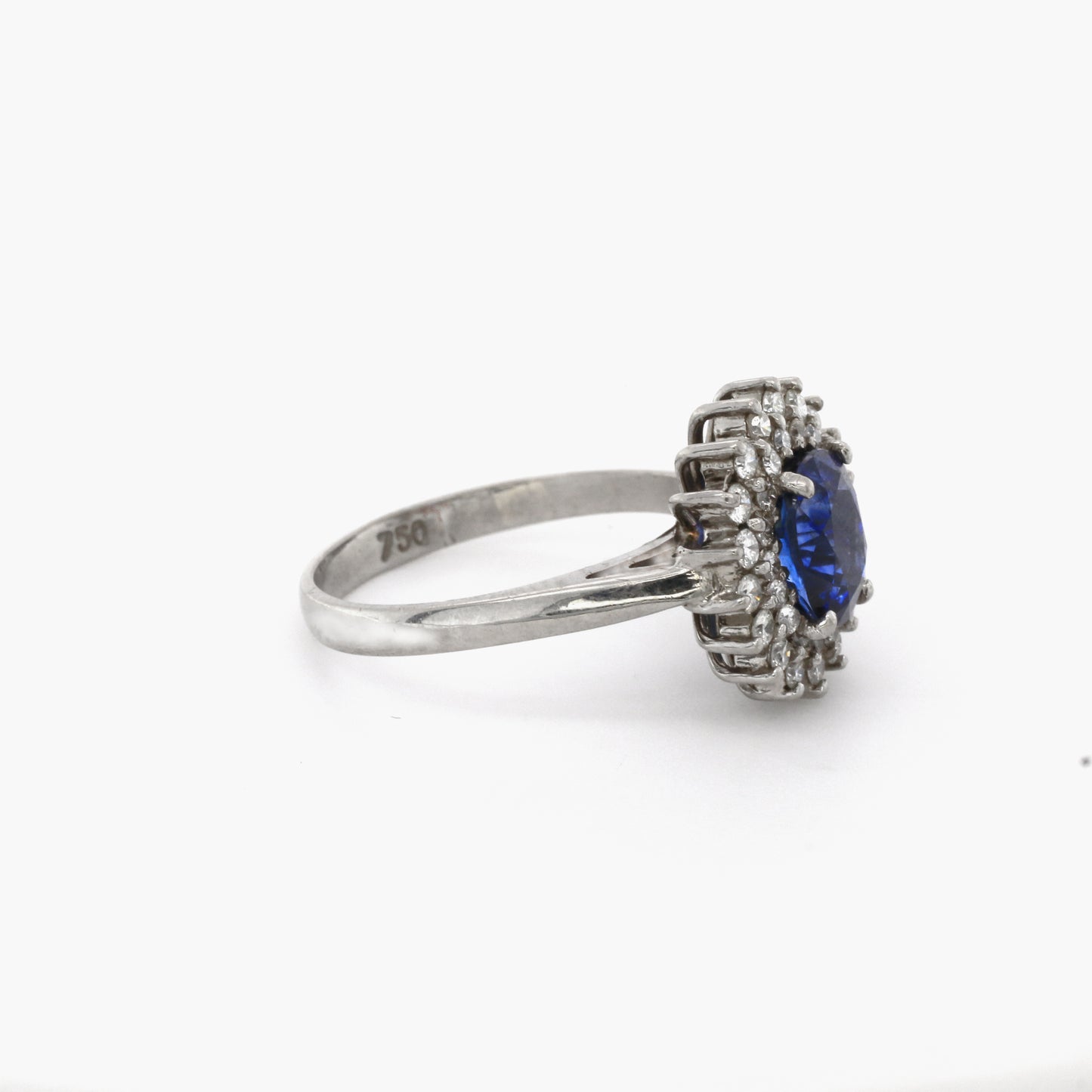 Diamond Studded Blue Sapphire Cluster Ring - 4.10g