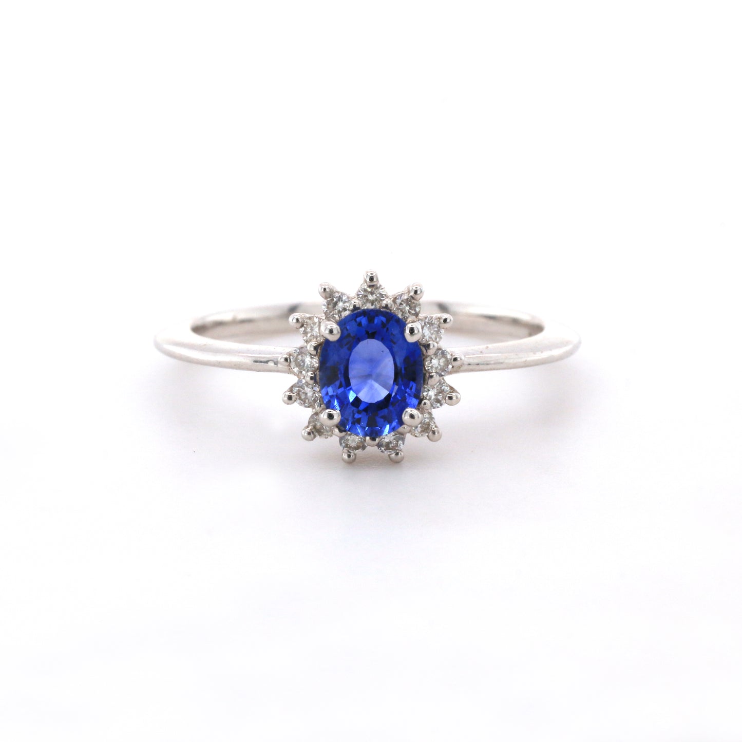 Cluster Blue Sapphire & Diamond Ring - 18K White Gold 2.38gm