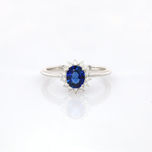 Cluster Blue Sapphire & Diamond Ring - 18K White Gold 2.50gm