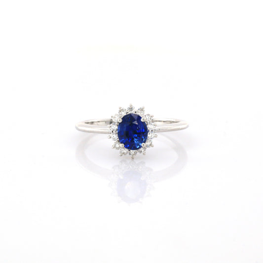 Cluster Blue Sapphire & Diamond Ring - 18K White Gold 2.47gm