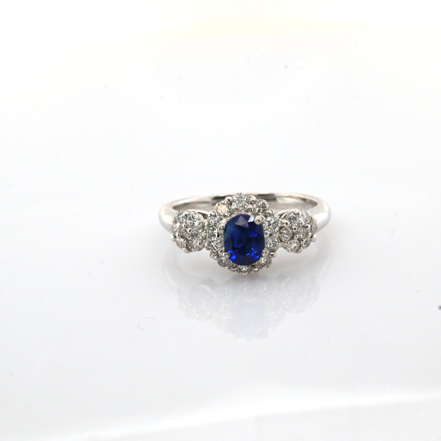 Blue Sapphire & Diamond Studded Cocktail Ring - 18K White Gold 2.79gm