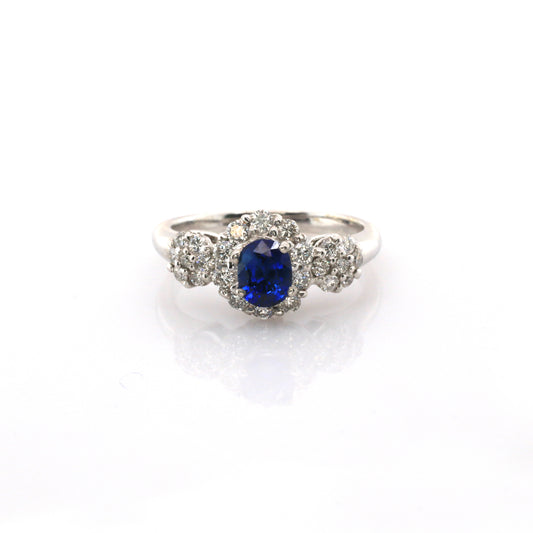 Blue Sapphire & Diamond Ring - 18K White Gold 2.79gm