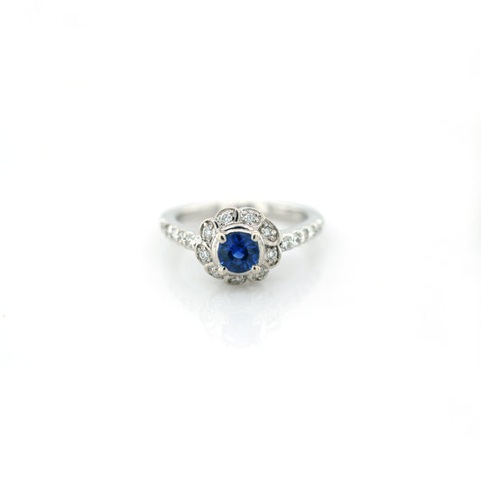 Blue Sapphire & Diamond Ring - 18K White Gold  3.67gm