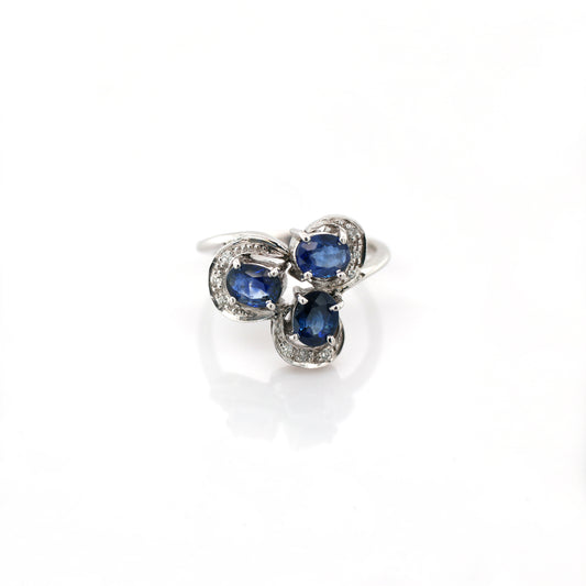 Blue Sapphire & Diamond Ring - 14K White Gold  5.14gm
