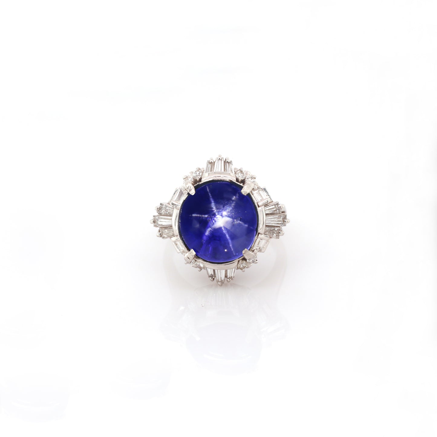 Blue Star Sapphire & Diamond Ring -950 Platinum 12.41gm