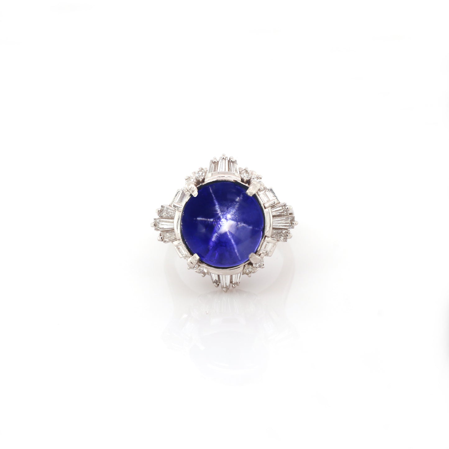 Blue Star Sapphire & Diamond Ring -950 Platinum 12.41gm