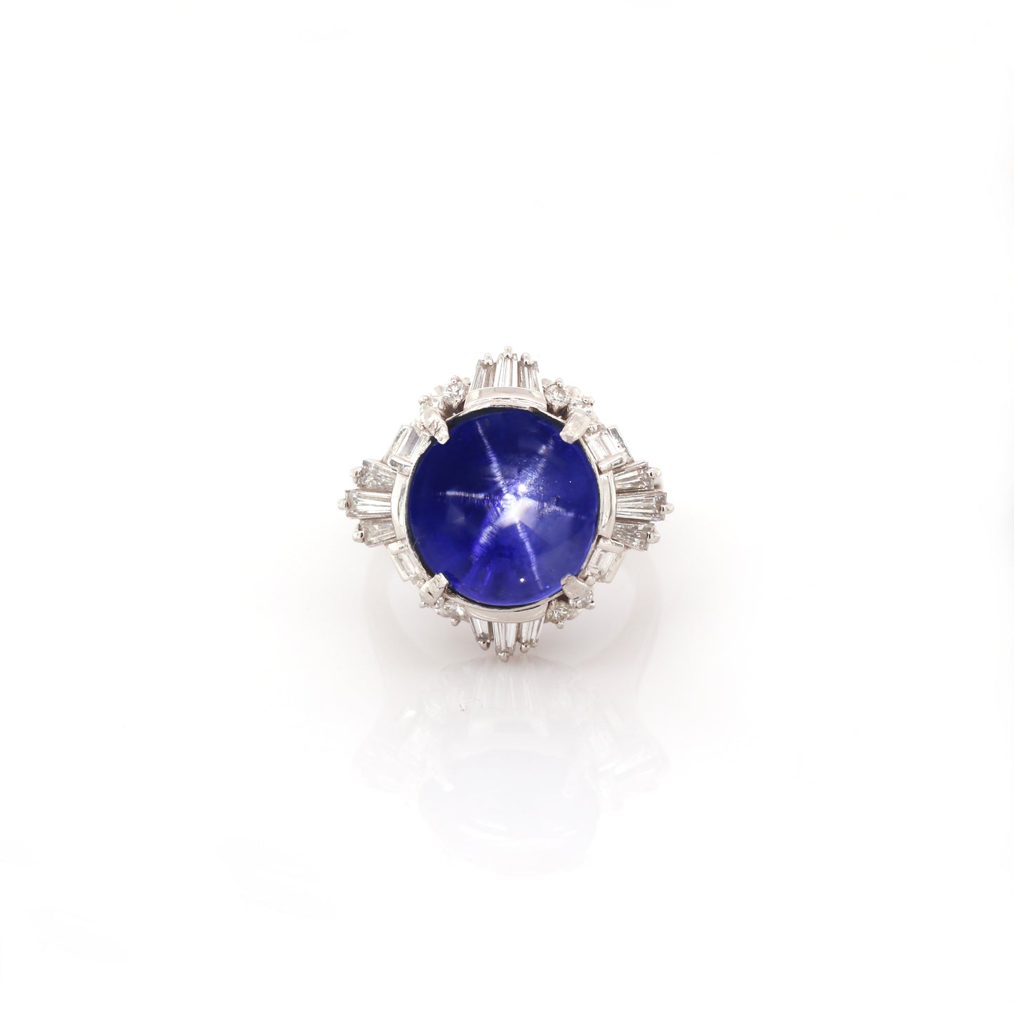 Blue Star Sapphire & Diamond Ring -950 Platinum 12.41gm