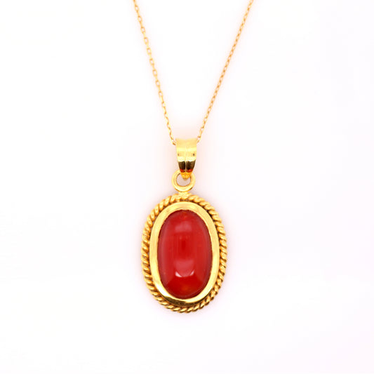 Natural Red Coral Pendant - 18 K Yellow  Gold 6.50 gm