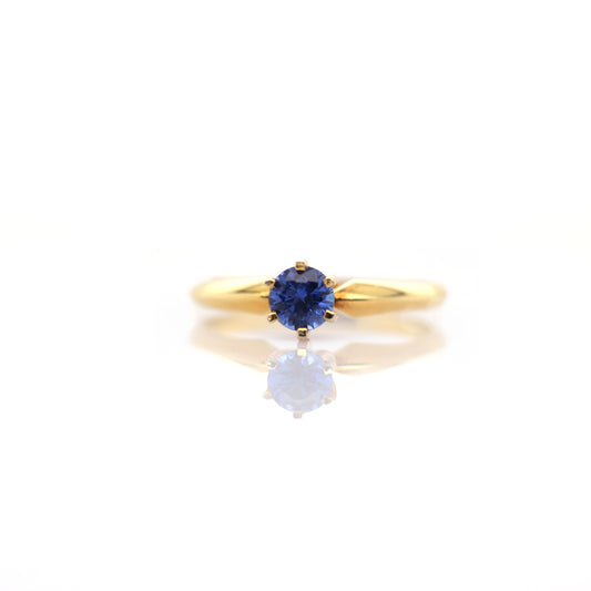 Blue Sapphire Engagement Ring - 18k Yellow Gold 1.81g