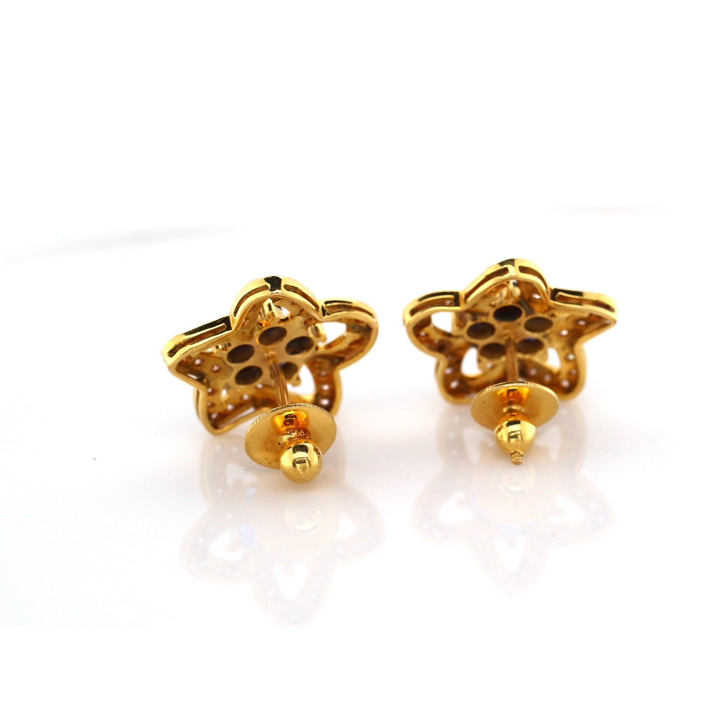 Blue Sapphire & Diamond Earring - 18k Yellow Gold 8.98 gm