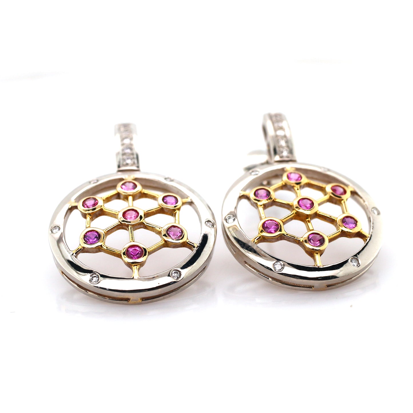 Pink Sapphire & Diamond Earring - 18k White gold & Yellow Gold 12.70 gm