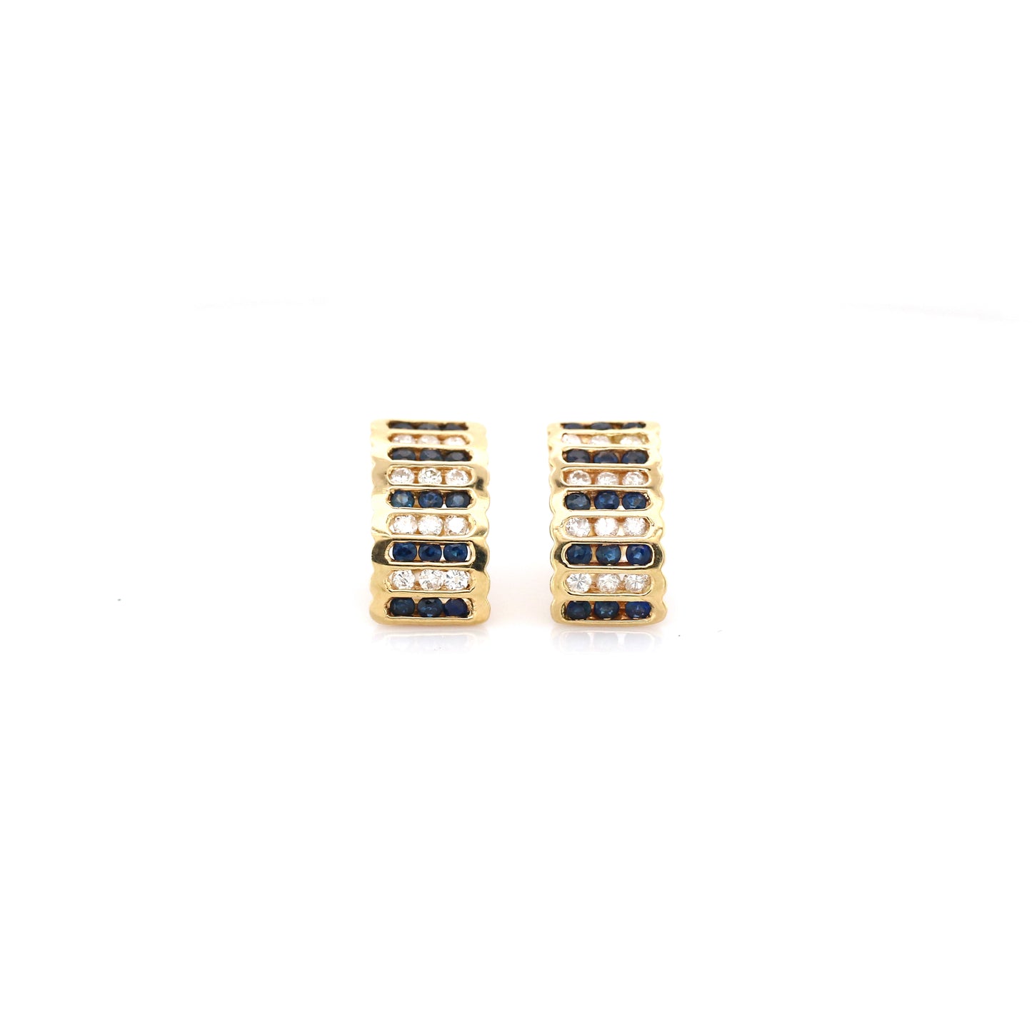 Blue Sapphire & Diamond Earring - 14k Yellow Gold 3.35 gm