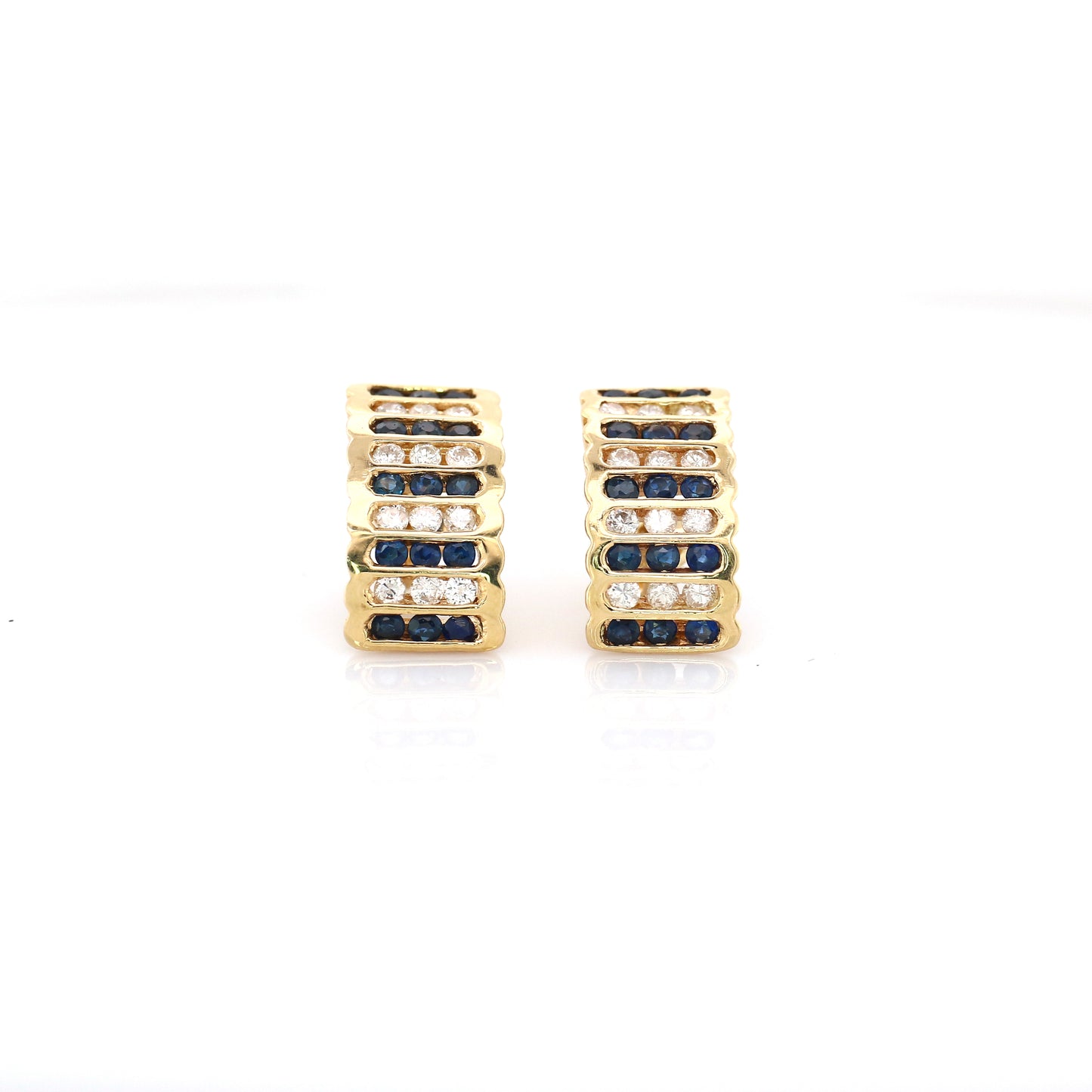 Blue Sapphire & Diamond Earring - 14k Yellow Gold 3.35 gm