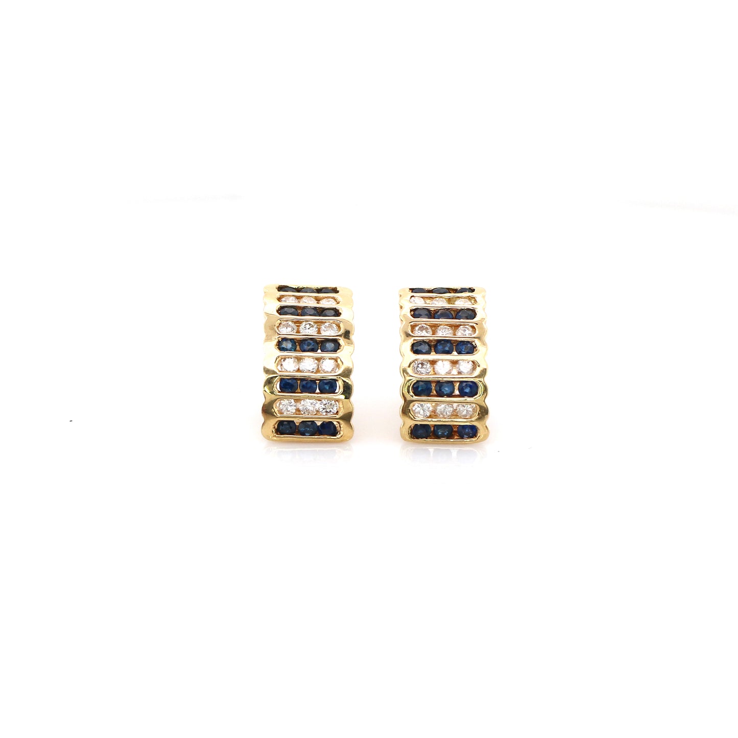 Blue Sapphire & Diamond Earring - 14k Yellow Gold 3.35 gm