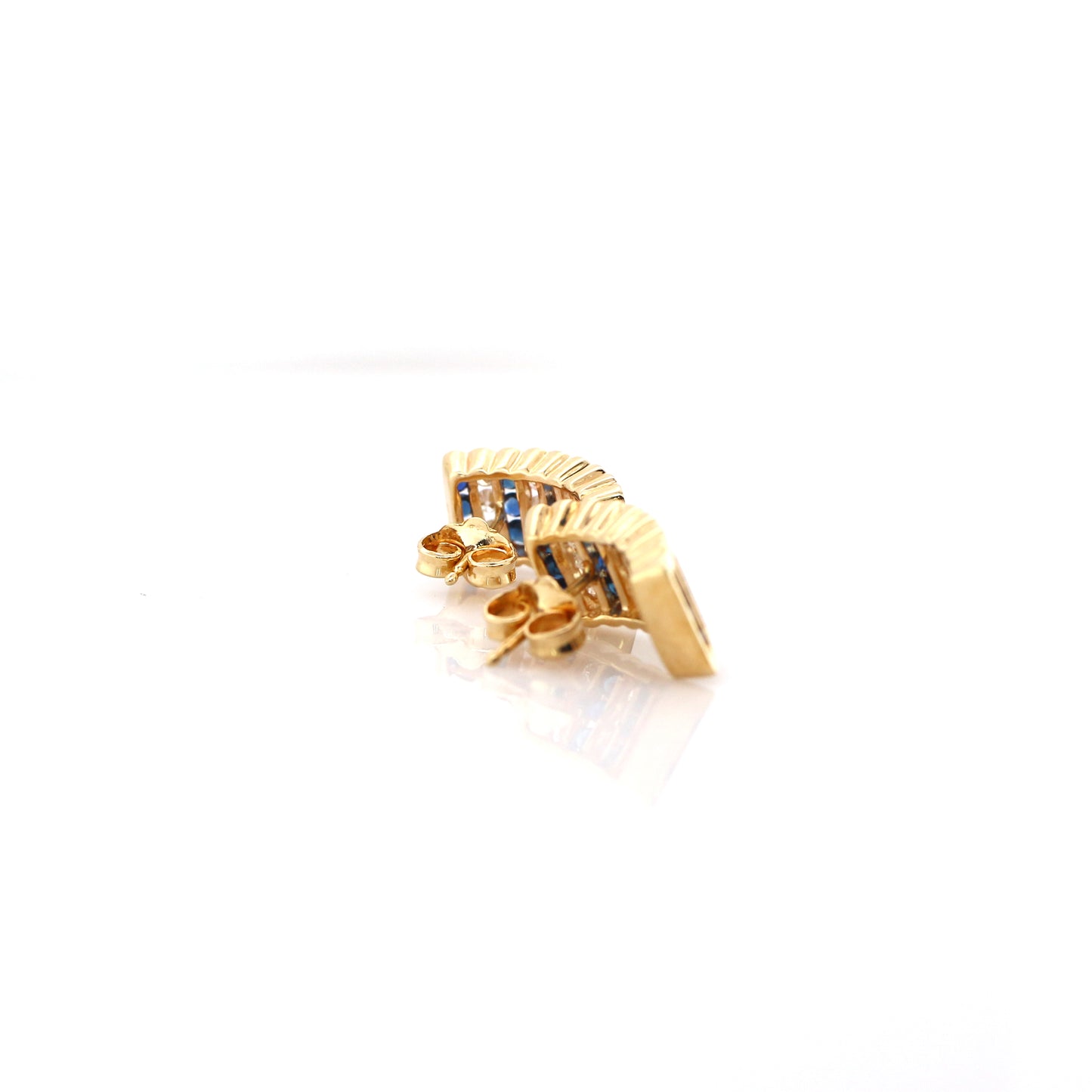 Blue Sapphire & Diamond Earring - 14k Yellow Gold 3.35 gm