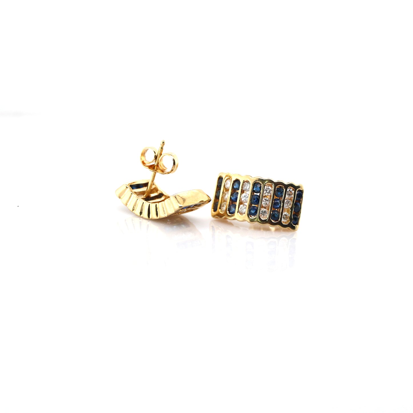 Blue Sapphire & Diamond Earring - 14k Yellow Gold 3.35 gm