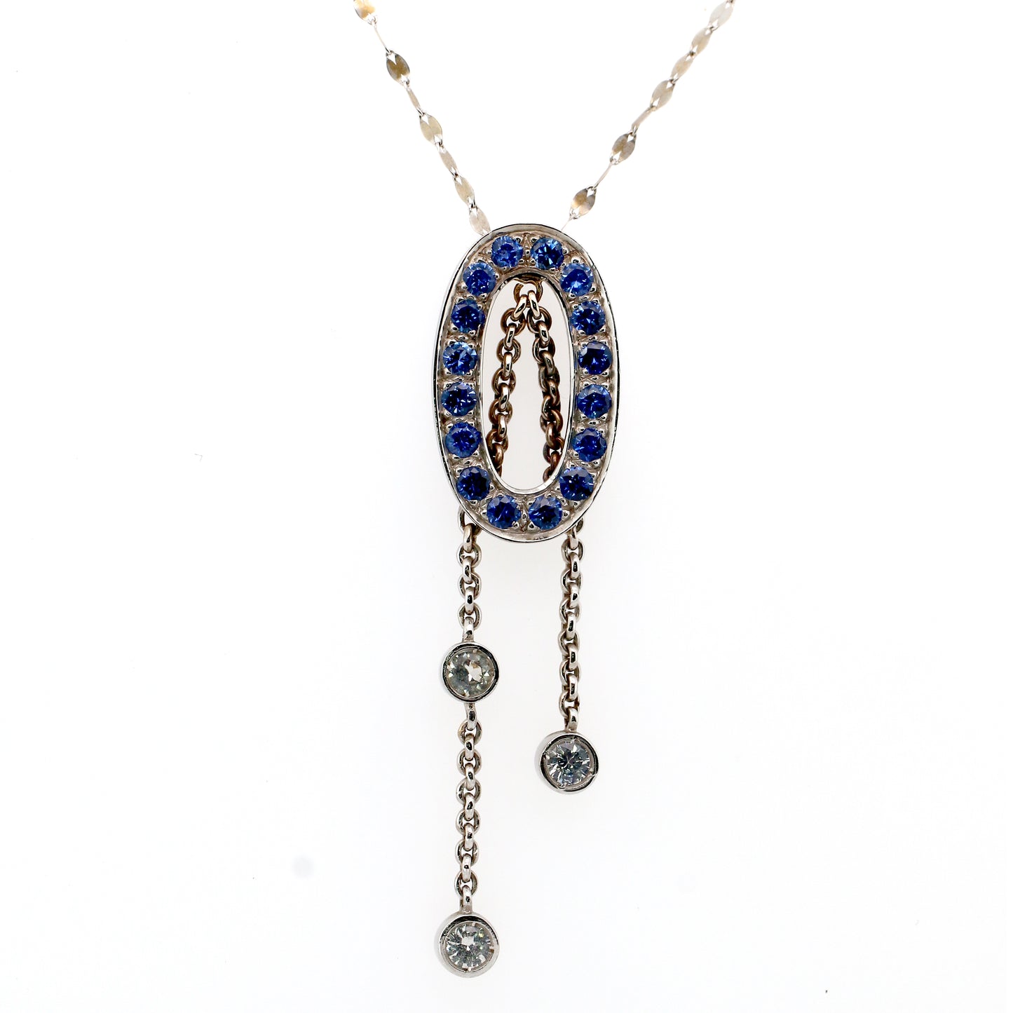 Blue Sapphire & White Sapphire Pendant - 18K White Gold 7.01gm