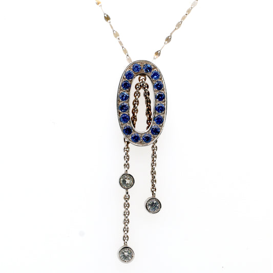 Blue Sapphire & White Sapphire Pendant - 18K White Gold  7.01gm