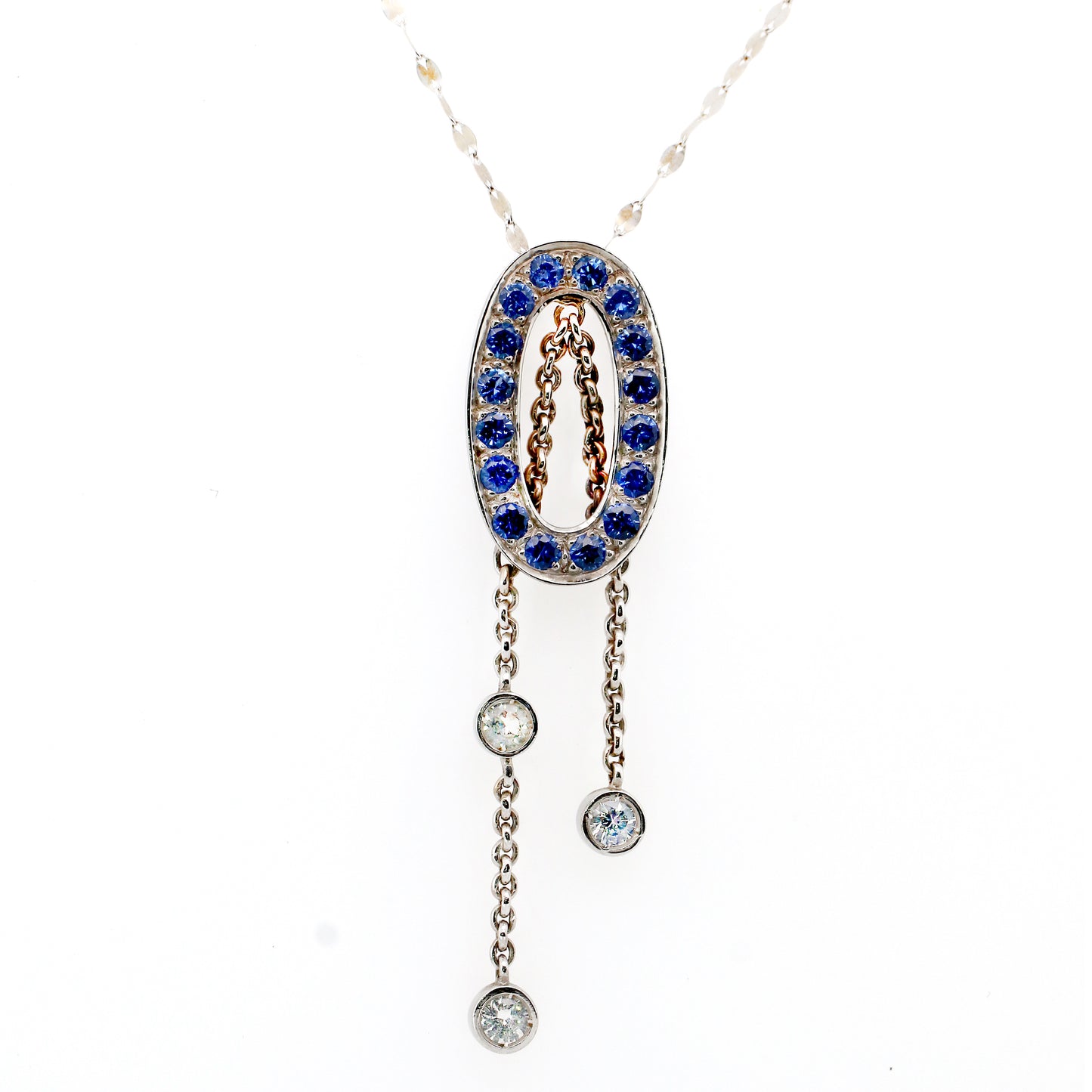 Blue Sapphire & White Sapphire Pendant - 18K White Gold 7.01gm