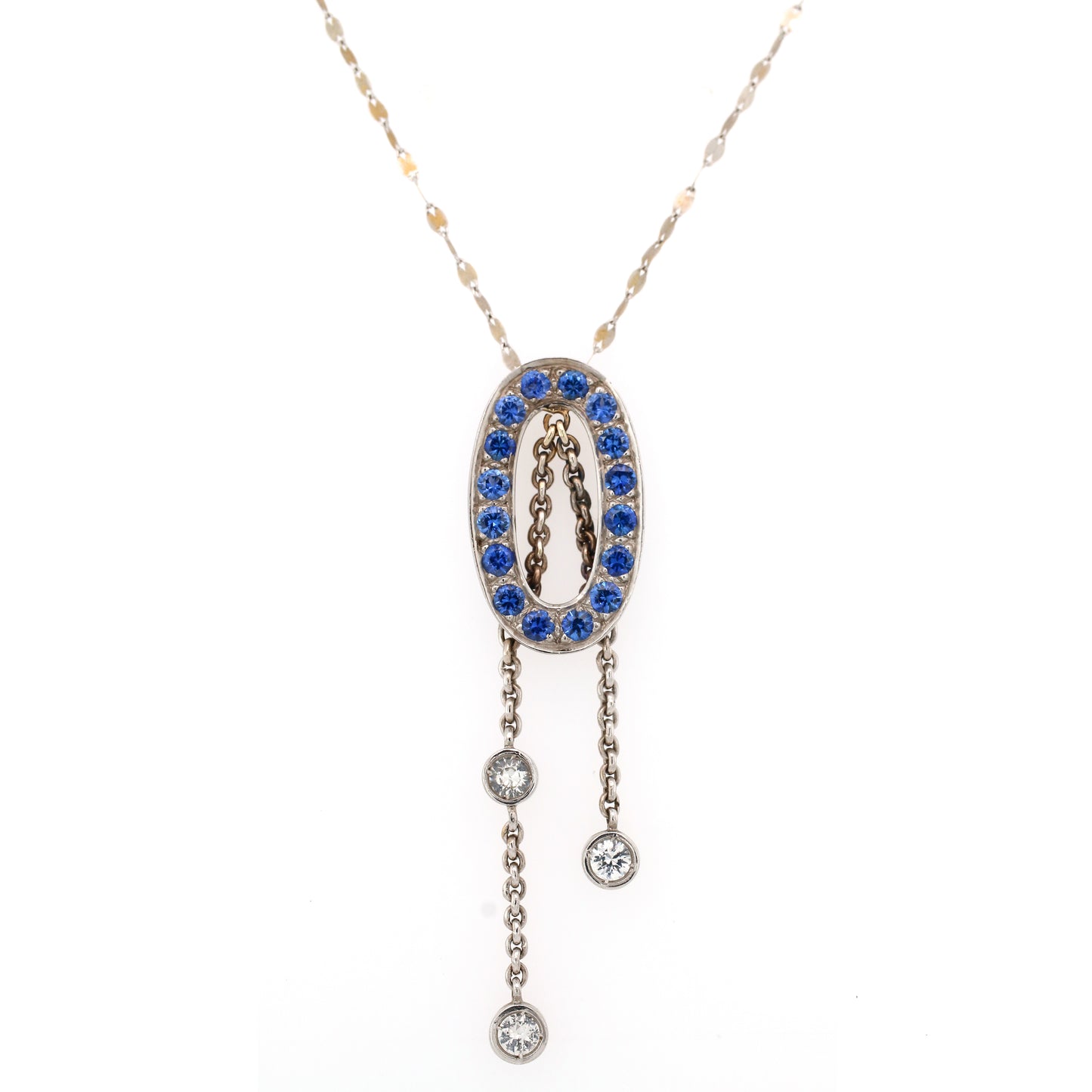 Blue Sapphire & White Sapphire Pendant - 18K White Gold 7.01gm