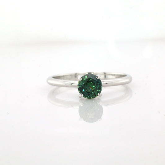 Natural Teal Sapphire & Diamond Ring 18k White Gold 1.86 gm