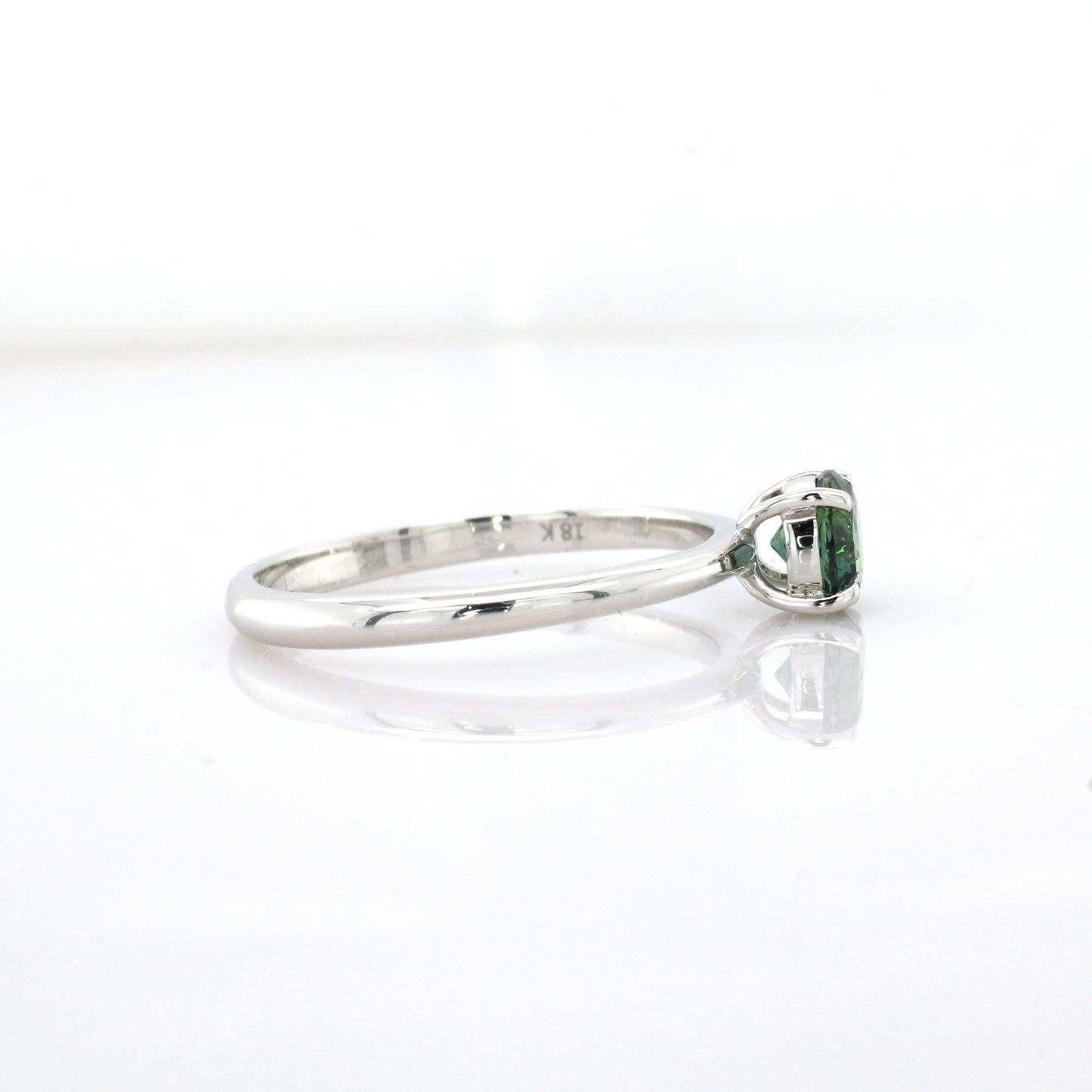 Natural Teal Sapphire & Diamond Ring 18k White Gold 1.86 gm