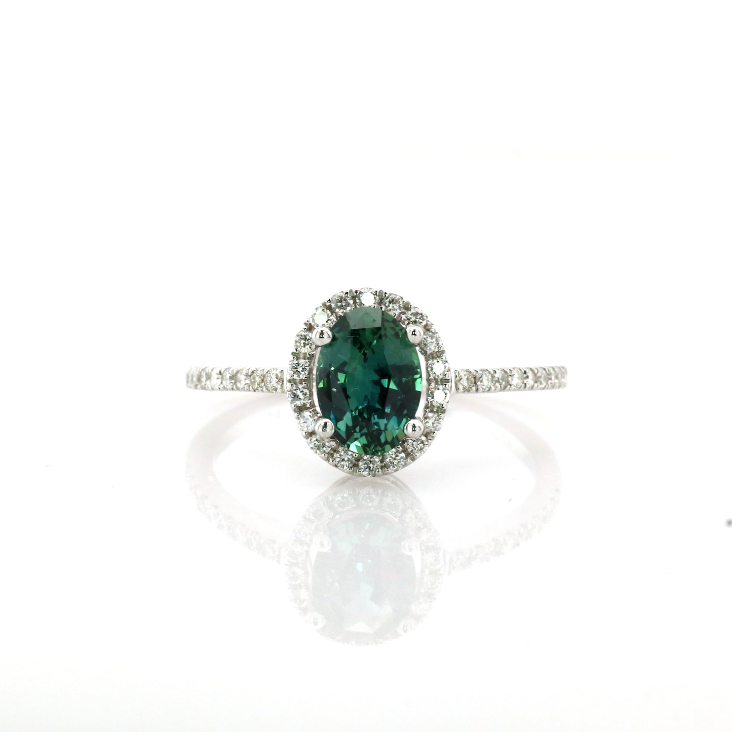 Natural Teal Sapphire & Diamond Ring 18k White Gold 1.77 gm