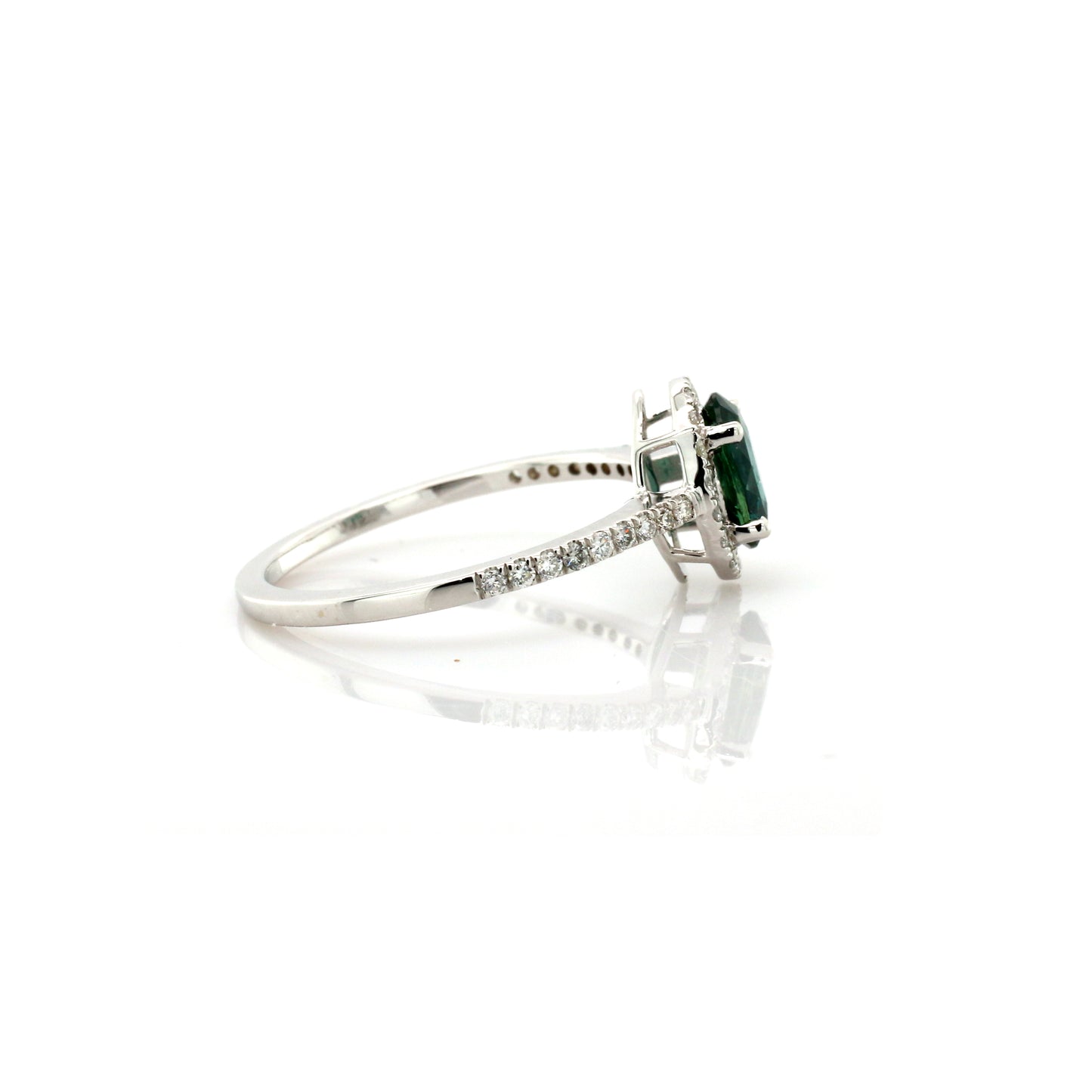 Natural Teal Sapphire & Diamond Ring 18k White Gold 1.77 gm