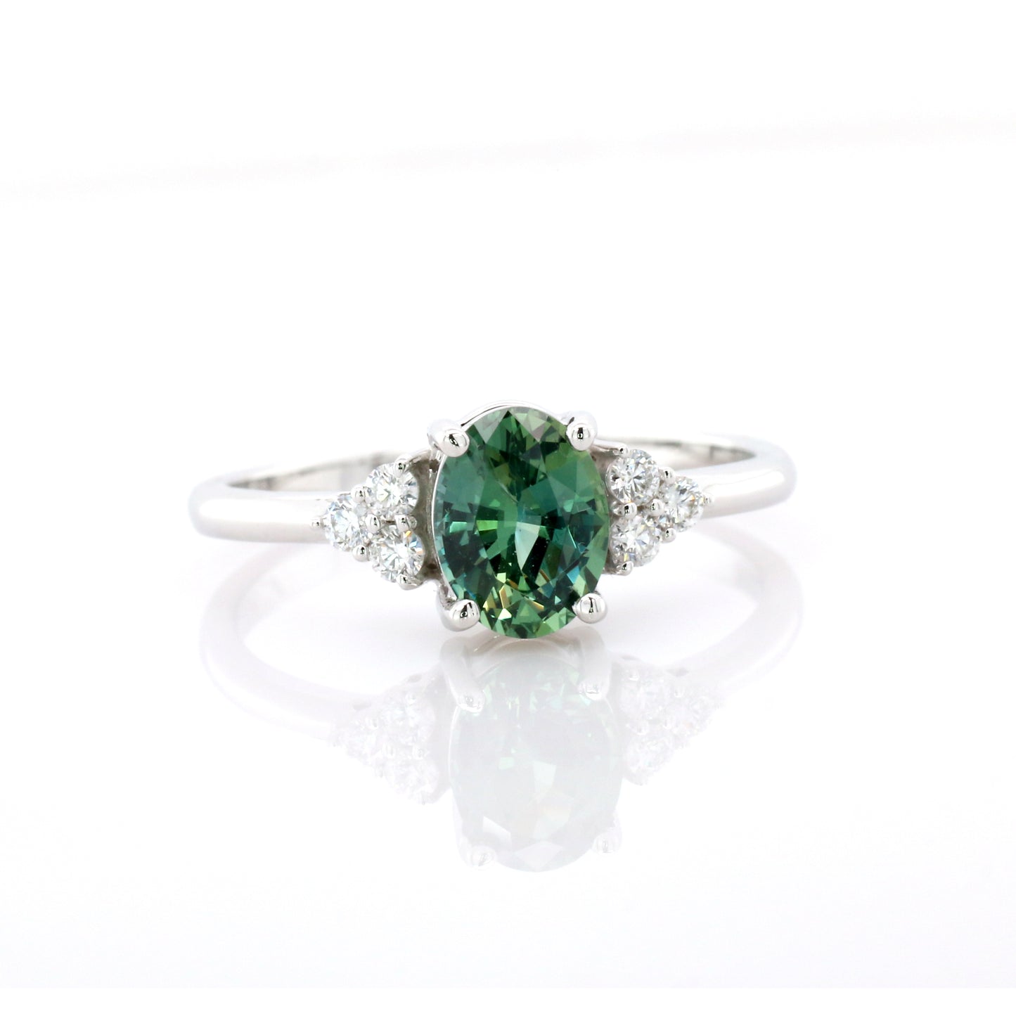 Natural Teal Sapphire & Diamond Ring 18k White Gold 2.24 gm