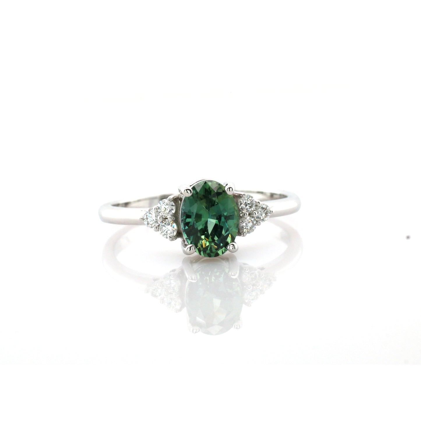 Natural Teal Sapphire & Diamond Ring 18k White Gold 2.24 gm