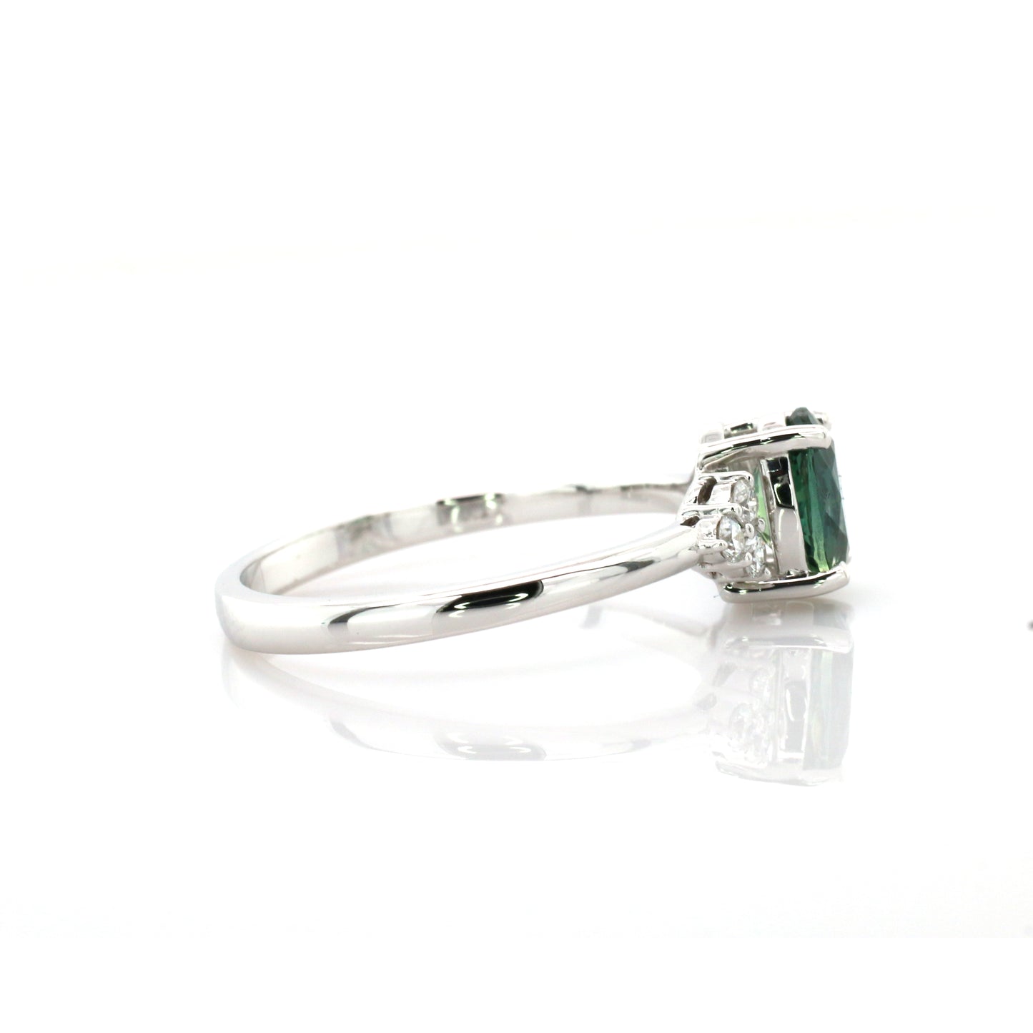 Natural Teal Sapphire & Diamond Ring 18k White Gold 2.24 gm