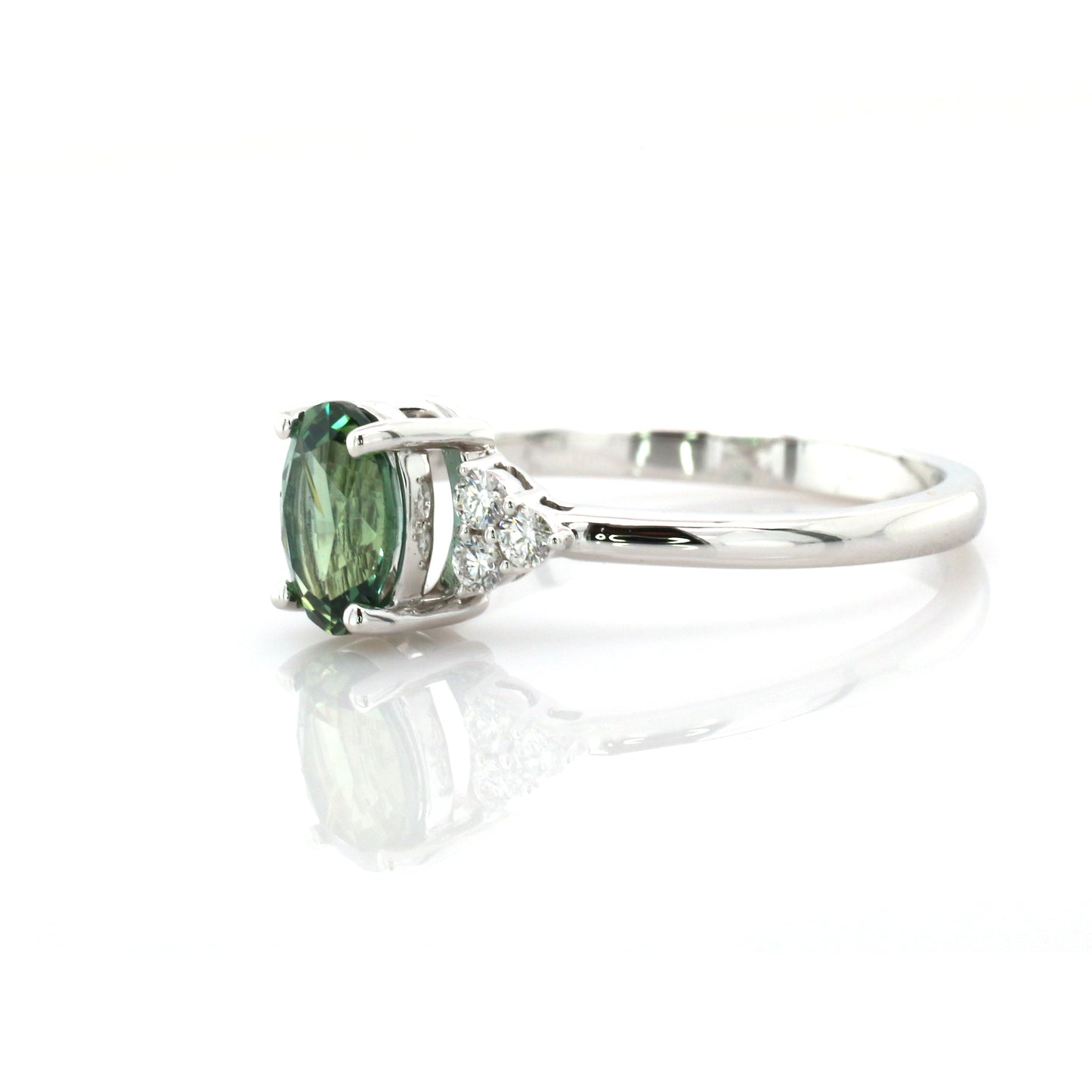 Natural Teal Sapphire & Diamond Ring 18k White Gold 2.24 gm