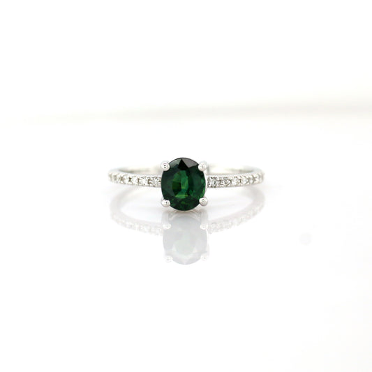 Natural Teal Sapphire & Diamond Ring 18k White Gold 1.87 gm