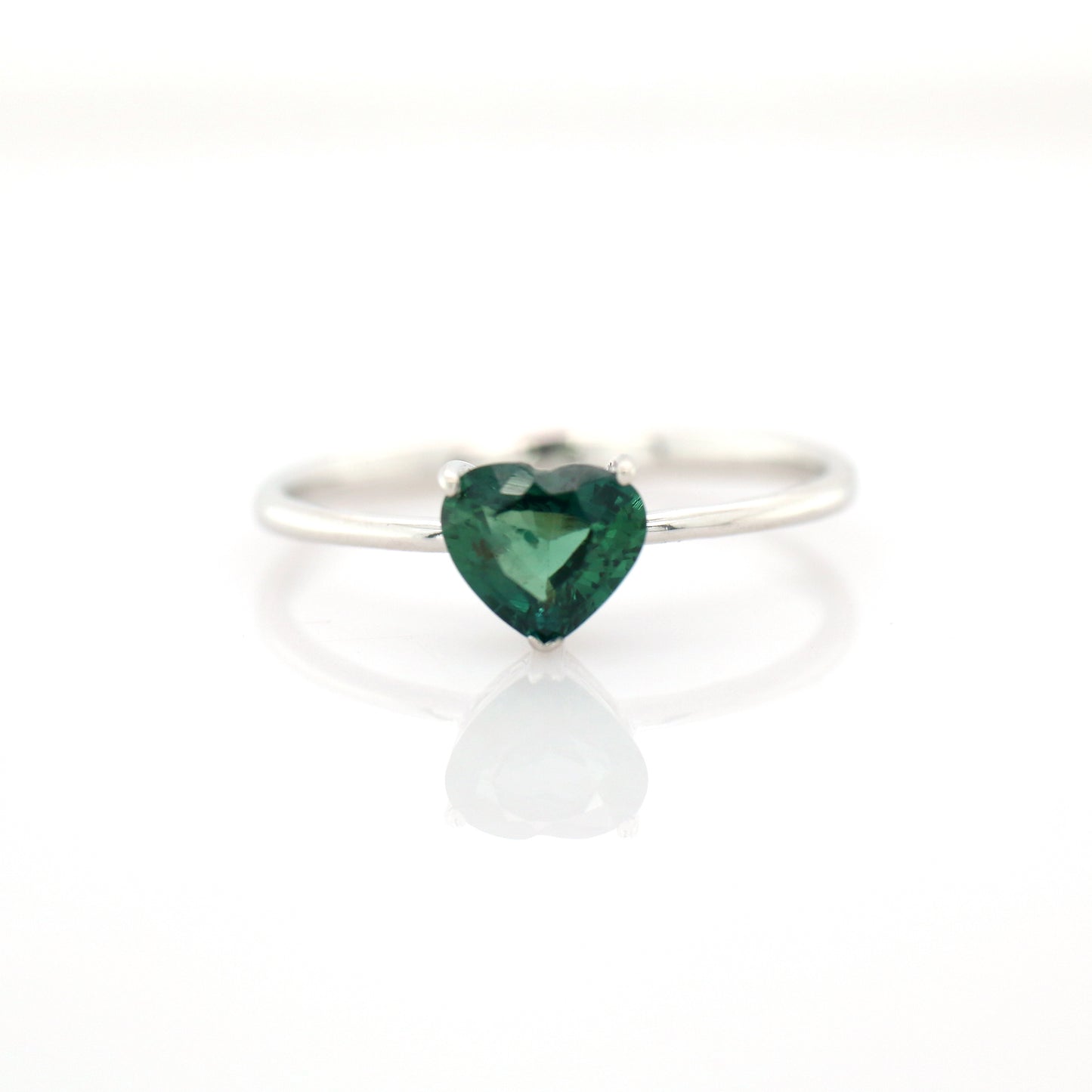 Natural Teal Sapphire & Diamond Ring 18k White Gold 1.35 gm