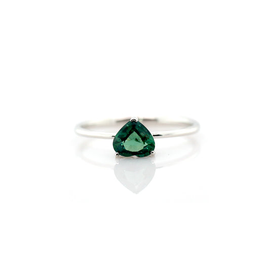 Natural Teal Sapphire & Diamond Ring 18k White Gold 1.35 gm
