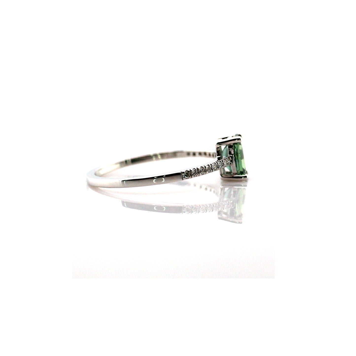 Teal Sapphire & Diamond Ring 18k White Gold 1.38g