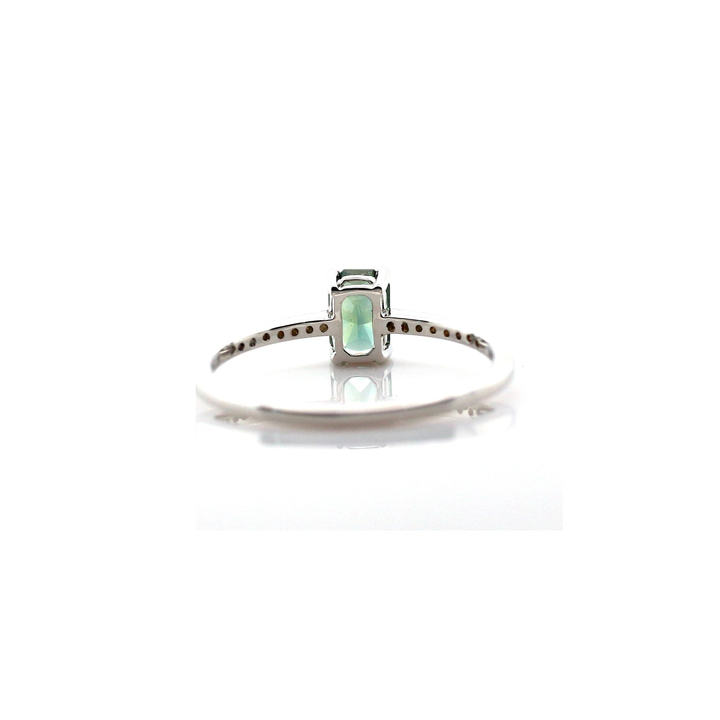 Teal Sapphire & Diamond Ring 18k White Gold 1.38g