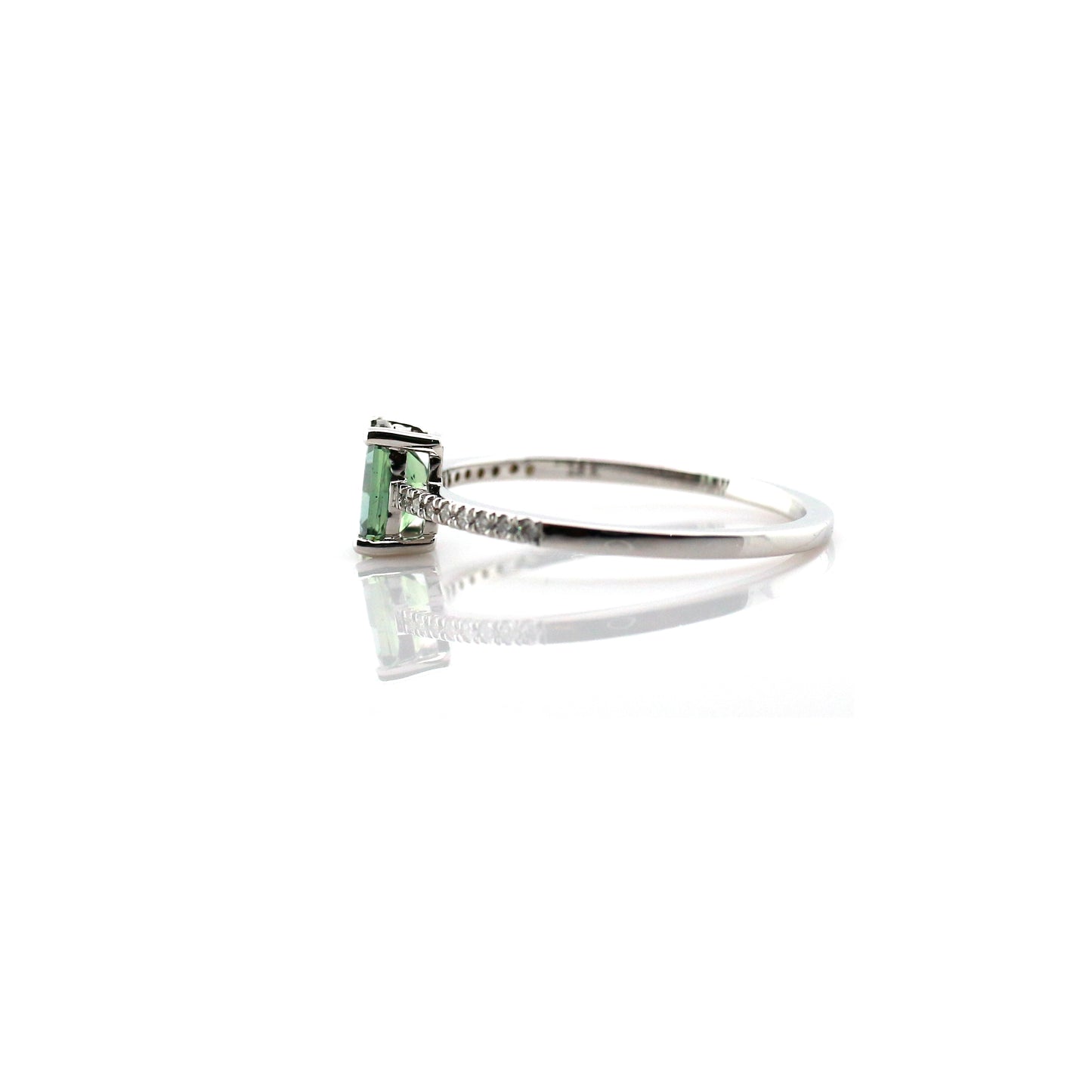 Teal Sapphire & Diamond Ring 18k White Gold 1.38g