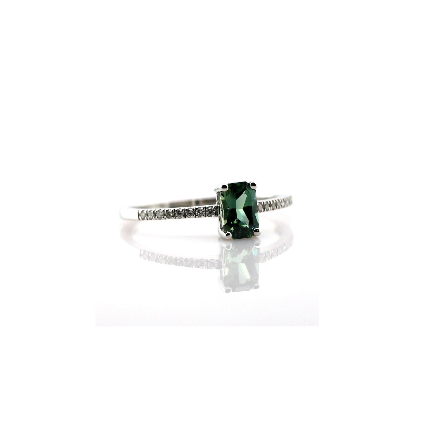 Teal Sapphire & Diamond Ring 18k White Gold 1.38g