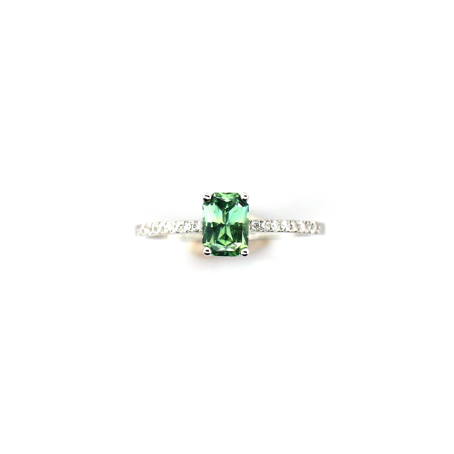 Teal Sapphire & Diamond Ring 18k White Gold 1.19g