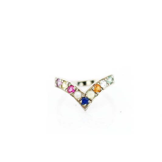 Ladies Nawarathna Ring with 18k White Gold  2.8g