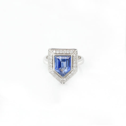 Blue Sapphire & Diamond Ring - 18K White Gold  5.30g