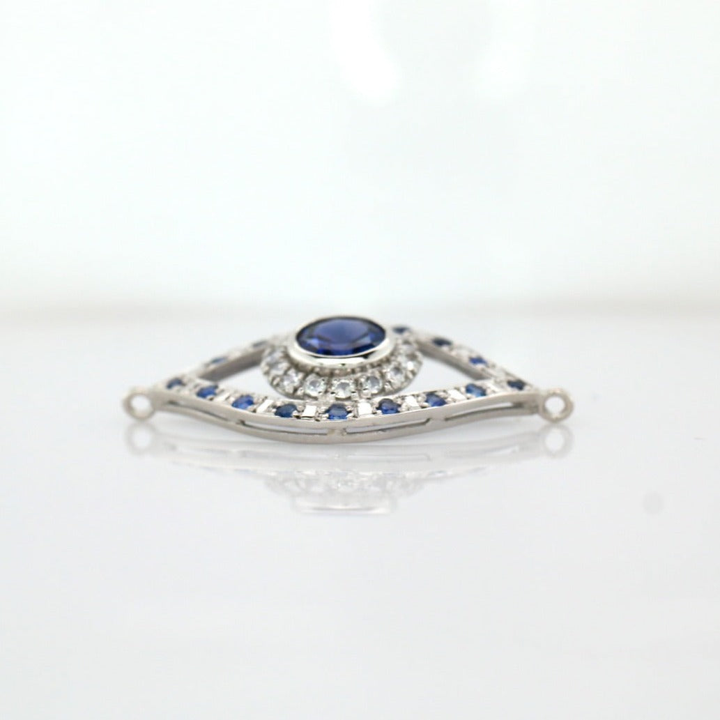 Blue Sapphire & White Sapphires Pendant - 18K White Gold 4.08 gm