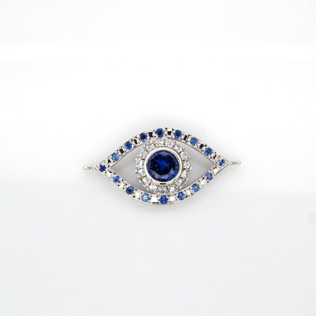 Blue Sapphire & White Sapphires Pendant - 18K White Gold 4.08 gm