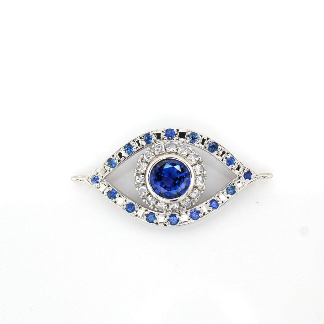 Blue Sapphire & White Sapphires Pendant - 18K White Gold 4.08 gm