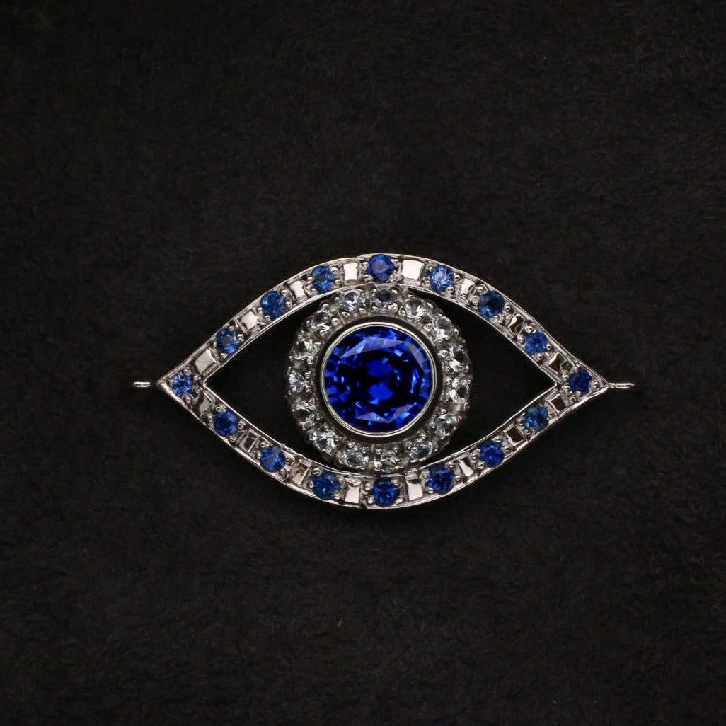 Blue Sapphire & White Sapphires Pendant - 18K White Gold 4.08 gm