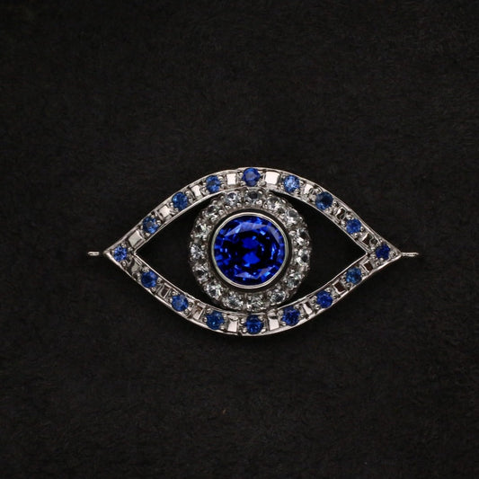 Blue Sapphire & White Sapphires Pendant - 18K White Gold  4.08 gm